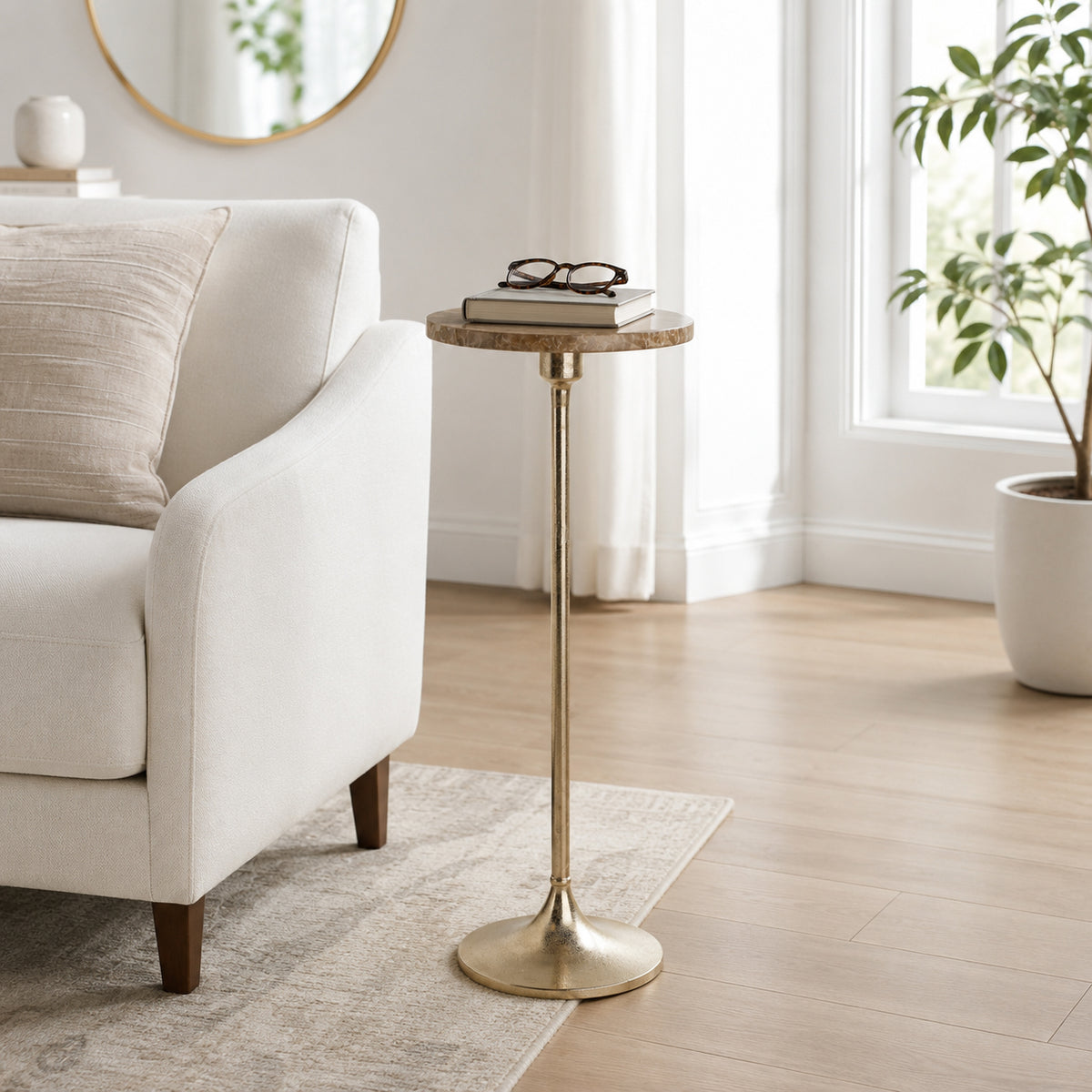Beaumont Tan/Gold Drink Table with Marble Top
