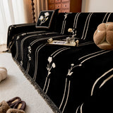 Chenille Jacquard Sofa Throw Cover with Tassel Soft Thick Couch Protector Blanket