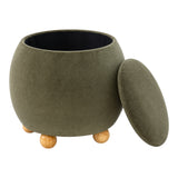 Roble Green Round Storage Ottoman with Ball Feet