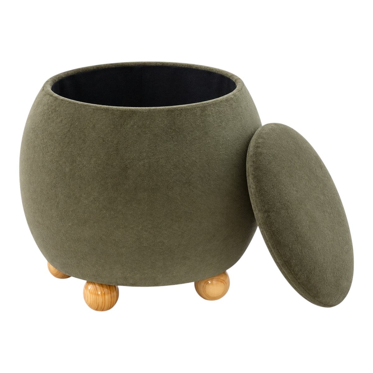 Roble Green Round Storage Ottoman with Ball Feet