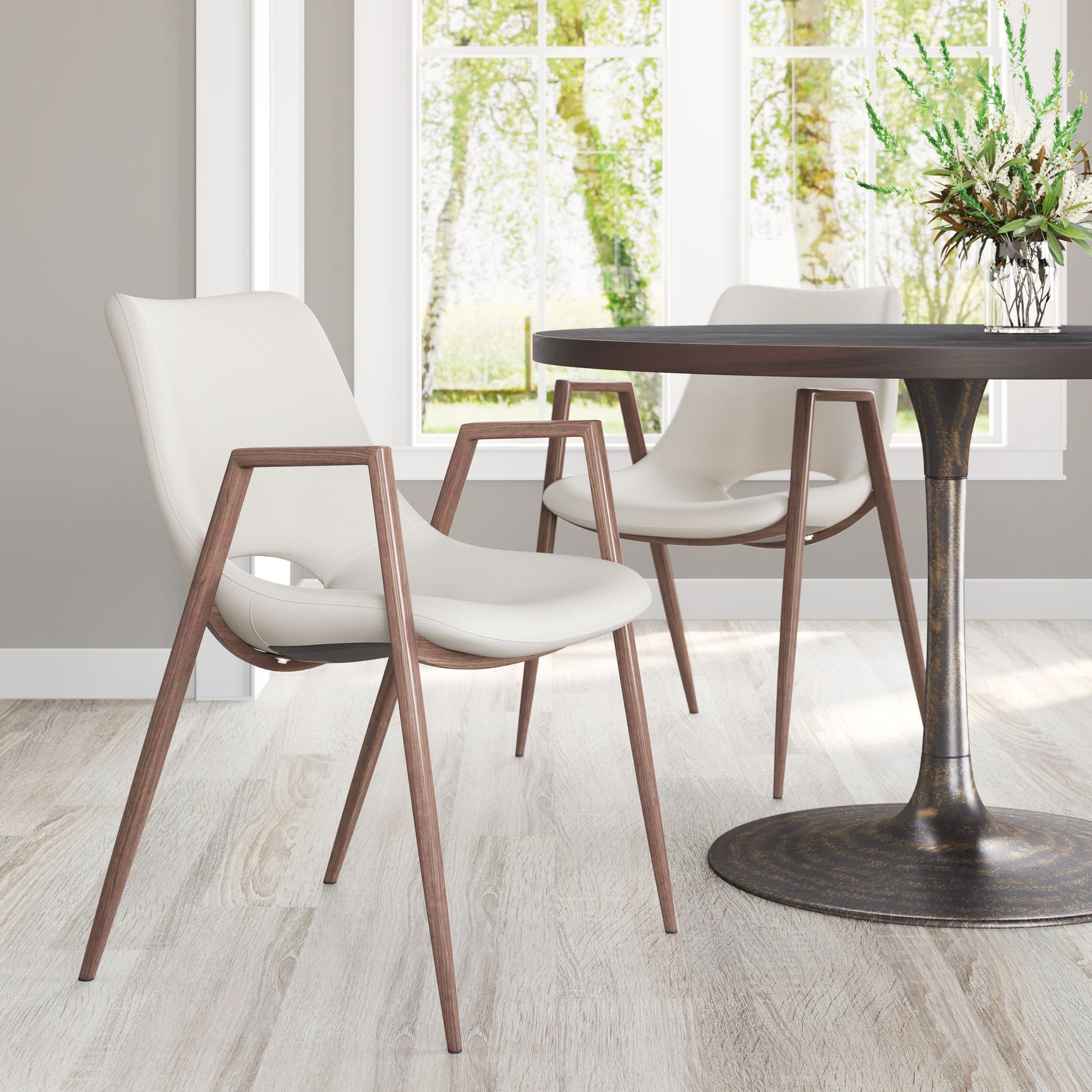Desi Beige & Walnut Dining Chair (Set of 2)