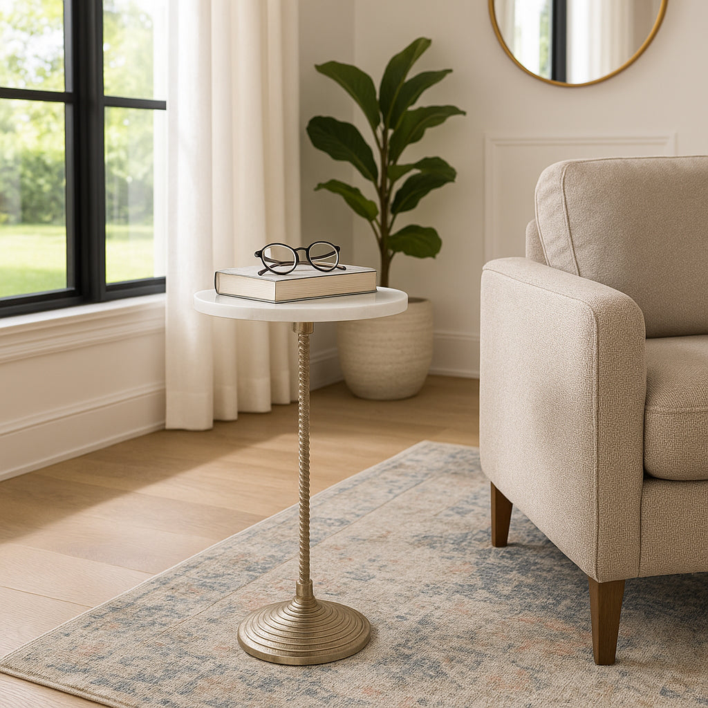 Cerritos White Banswada Drink Table with Marble Top