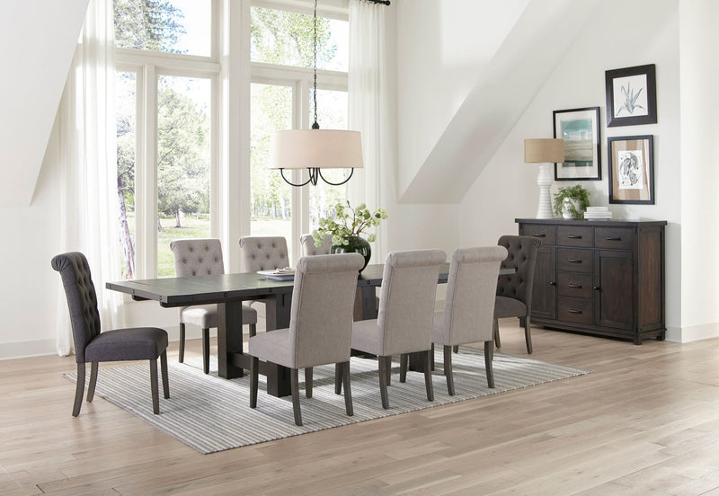 Calandra Beige & Grey 9-piece Dining Room Set with Parson Chairs - Ornate Home