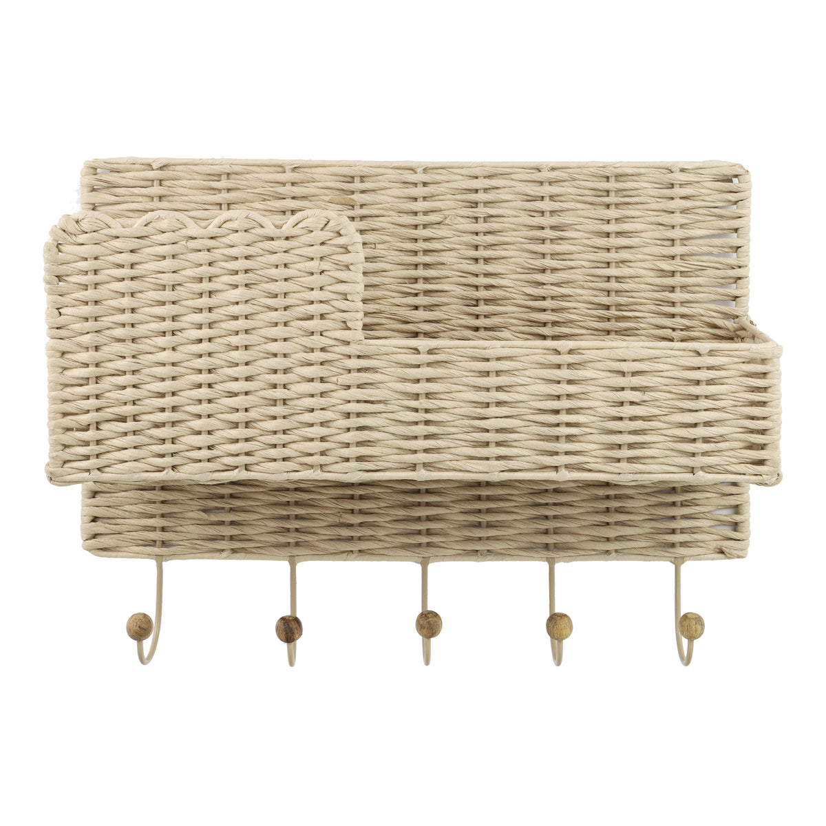 Avalon Natural Scallop Edge Raffia 5-Hook Wall Storage