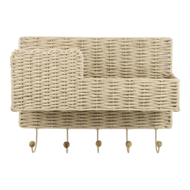 Avalon Natural Scallop Edge Raffia 5-Hook Wall Storage