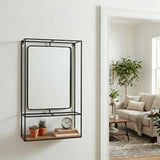 Foresta Black/Brown Large Metal and Wood Wall Shelf with Mirror