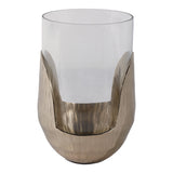 Studebaker Gold/Clear Metal Base Hurricane Pillar Holder