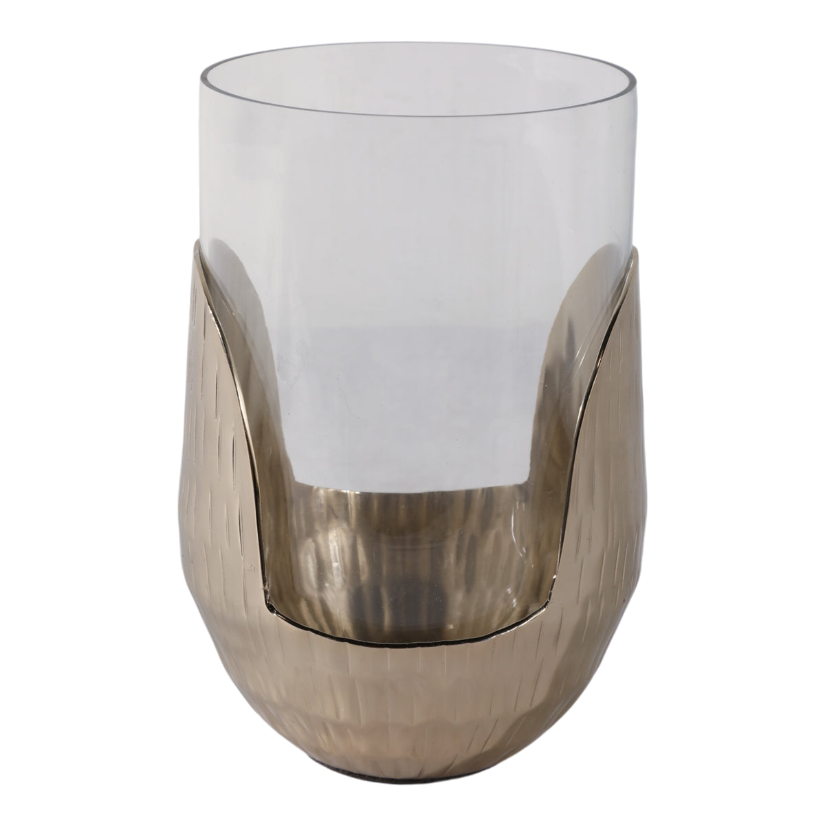 Studebaker Gold/Clear Metal Base Hurricane Pillar Holder