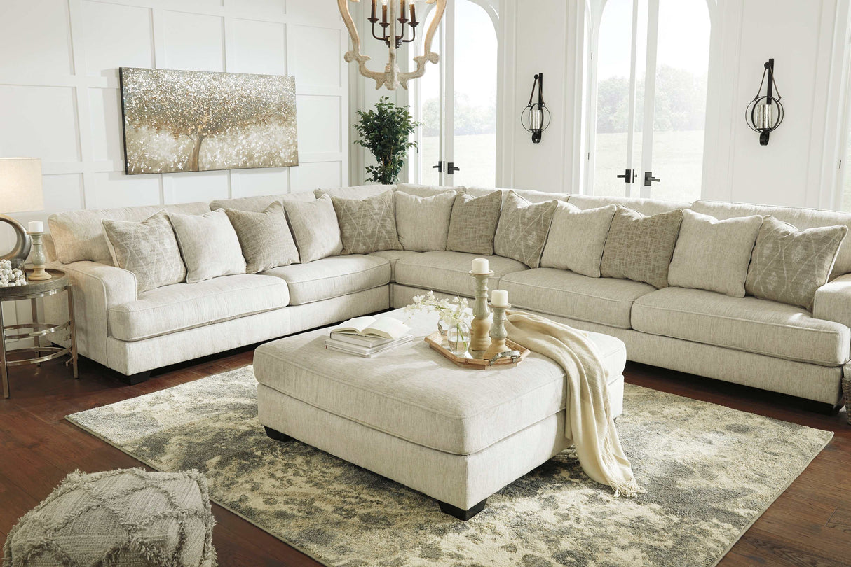 (Online Special Price) Rawcliffe Parchment 4pc Sectional Sofa w/ Ottoman - Ornate Home