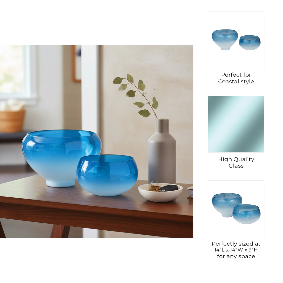 Reynolds Blue Glass Decorative Bowls (Set of 2)