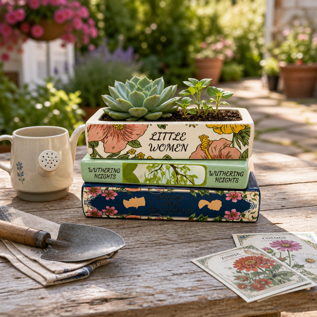 Ballena Multicolor Classic Books Stacked Planter