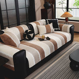 Striped Colorblock Non-Slip Sectional Couch Covers, Chenille Sofa Protector Cover