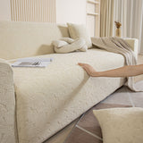 3D Jacquard Leaf Pattern Couch Slipcover, High Stretch Washable Textured Sofa Cover