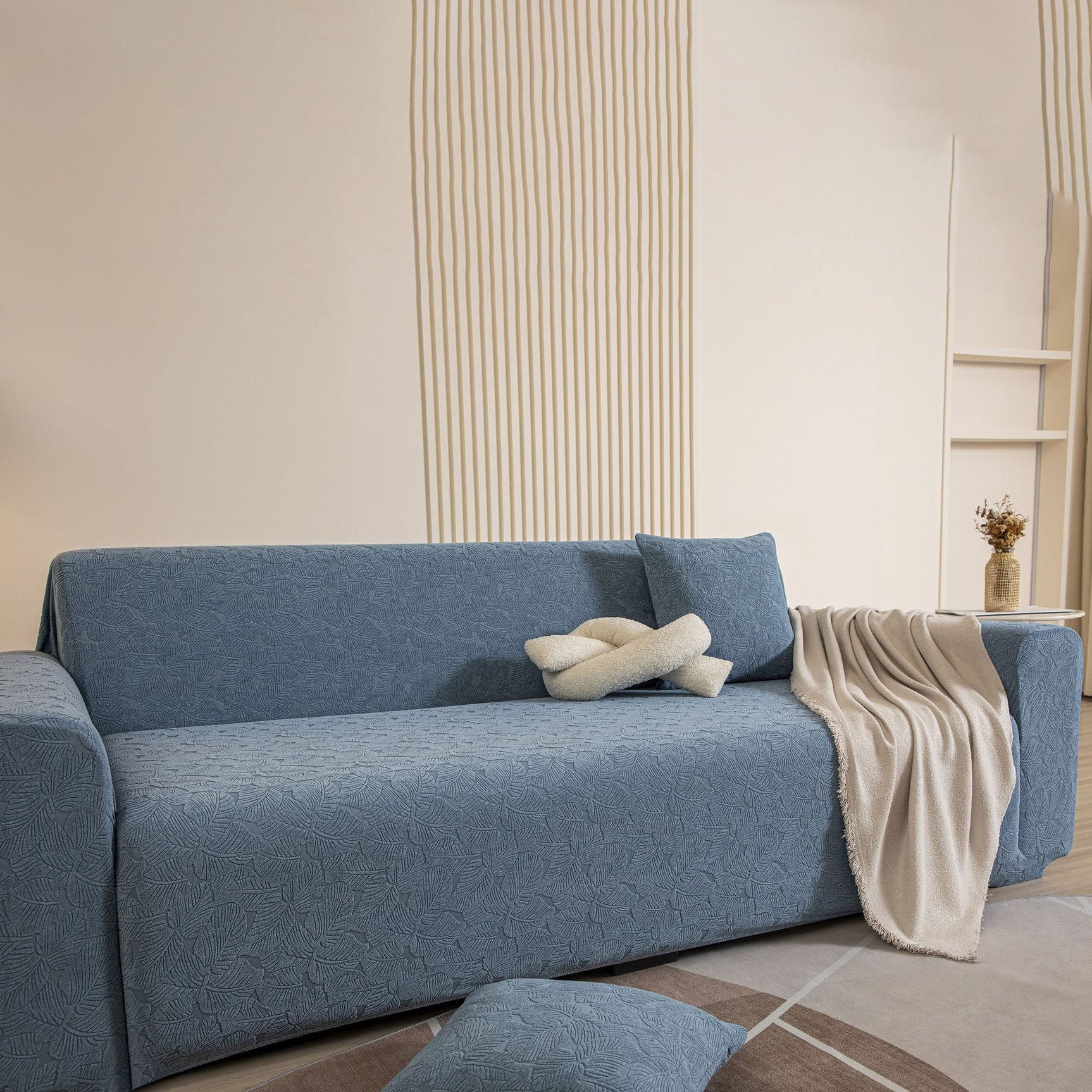3D Jacquard Leaf Pattern Couch Slipcover, High Stretch Washable Textured Sofa Cover