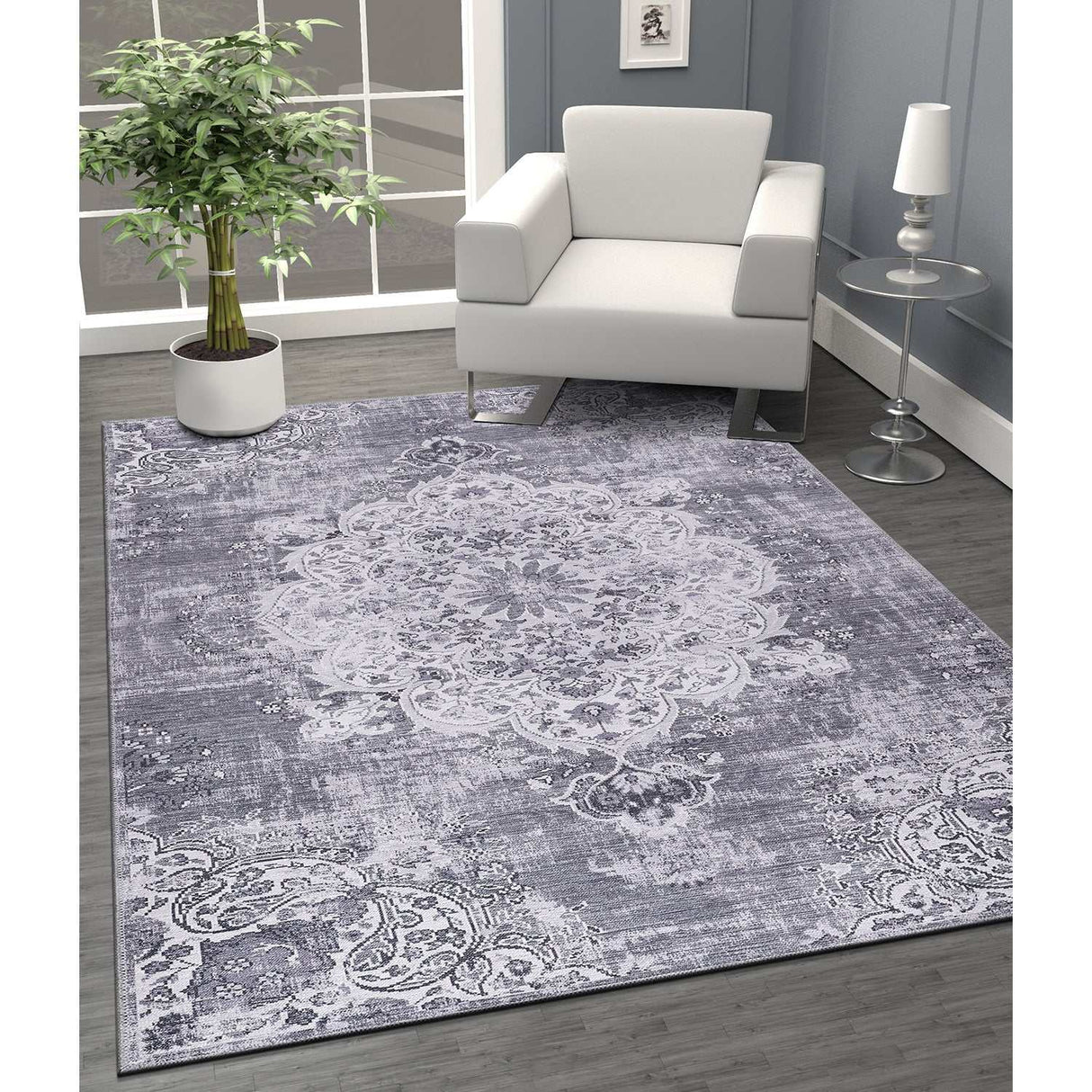 Rain Gray/White Modern Bohemian Non-Slip Indoor Area Rugs - Ornate Home