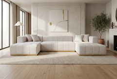 Montecito Ivory Velvet Double Chaise "U" Shape Sectional Sofa - Ornate Home