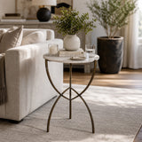 Gorman White/Bronze Accent Table with Curved Legs and Marble