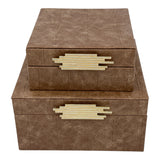 Oceanview Weathered Brown Square Patch Square Boxes (Set of 2)