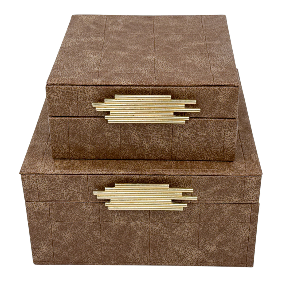 Oceanview Weathered Brown Square Patch Square Boxes (Set of 2)