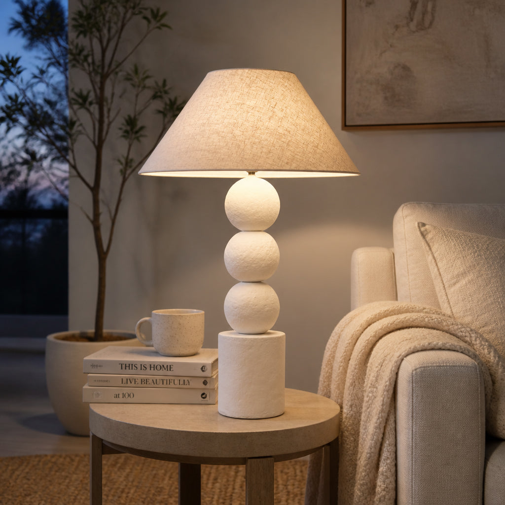 Corning White Paper Mache Table Lamp