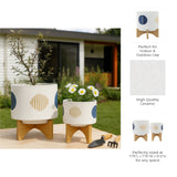 Clotho White Funky Planters with Stand (Set of 2)
