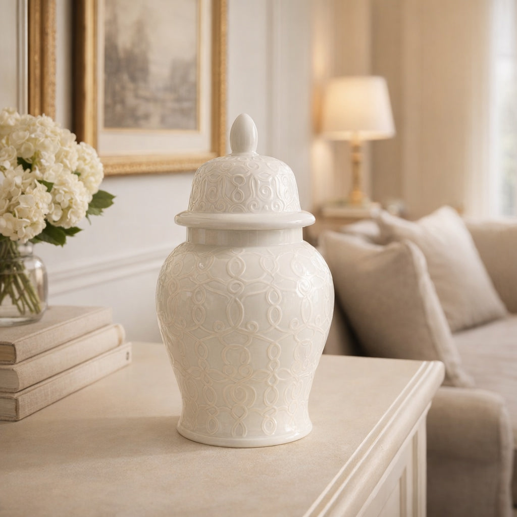 Shackelford Ivory Temple Jar - 16077EC
