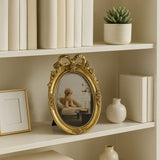Malaga Gold 5x7 Resin Coquette Bow Oval Photo Frame