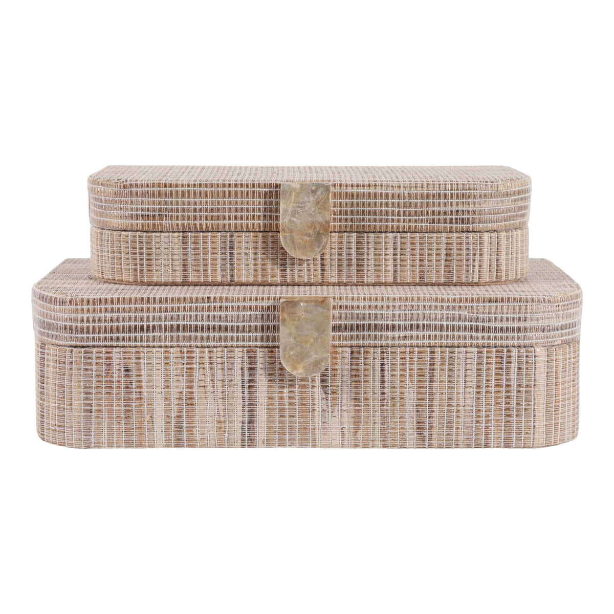 Mono Vista Brown Raffia Boxes with Round Edge Capiz Hardware (Set of 2)