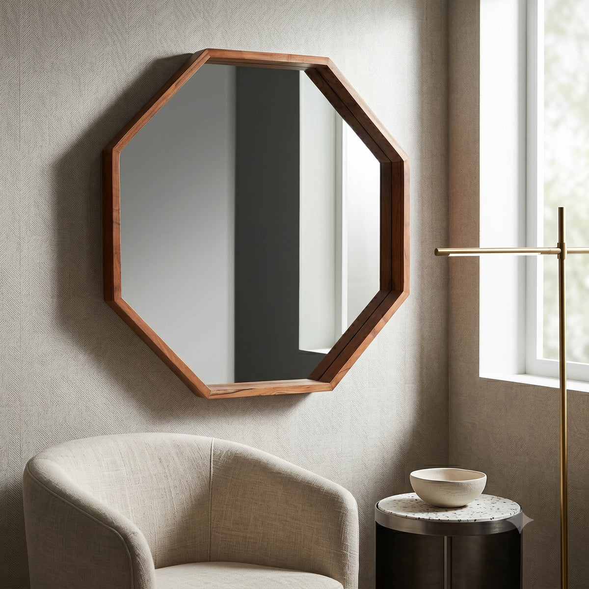 Heath Place Cherry Wood Octagon Shaped Mirror