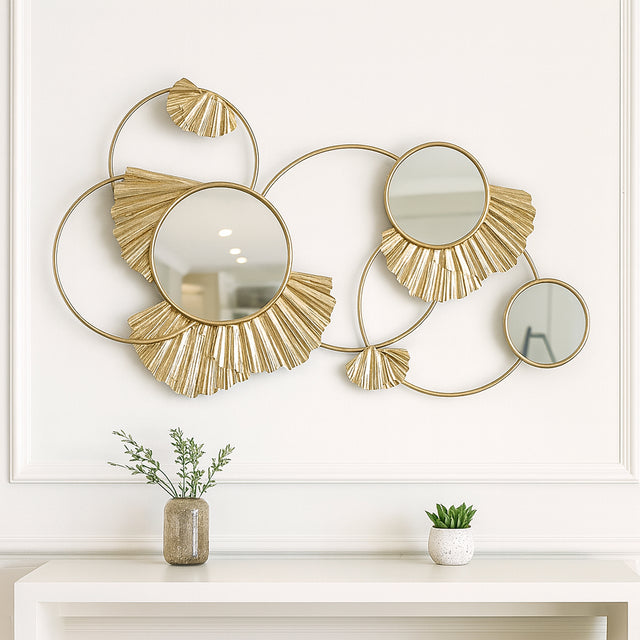 Cromir Gold Metal Fan Loops Mirrored Wall Decor