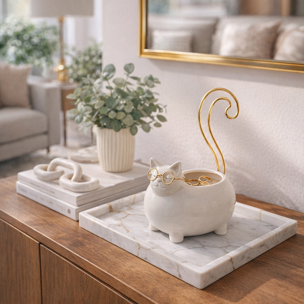 Denningworth White/Gold Trinket Tray
