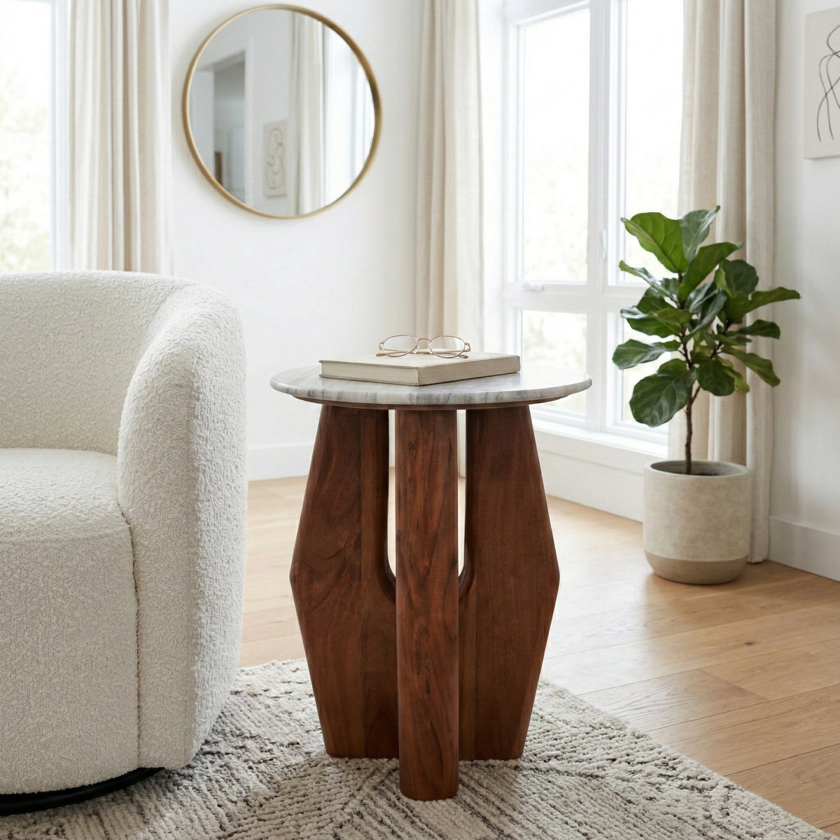 Hat Creek Brown Accent Table with Curved Legs and Marble Top