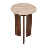 Buena Park Tan Accent Table with Travertine Top