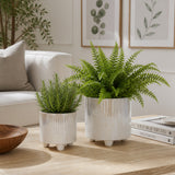 Silverado Ivory Iridescent Line Footed Planters (Set of 2)