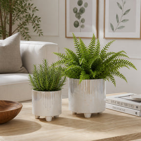 Silverado Ivory Iridescent Line Footed Planters (Set of 2)