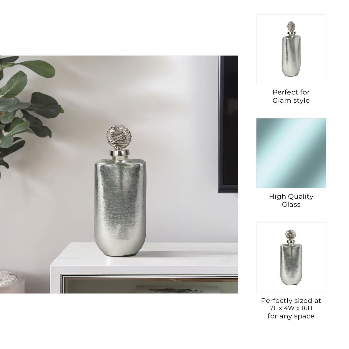 Gordon Silver/Gold Small Glass Metallic Bottle Orb with Topper
