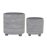 Polk Gray Footed Planters with Lines (Set of 2)