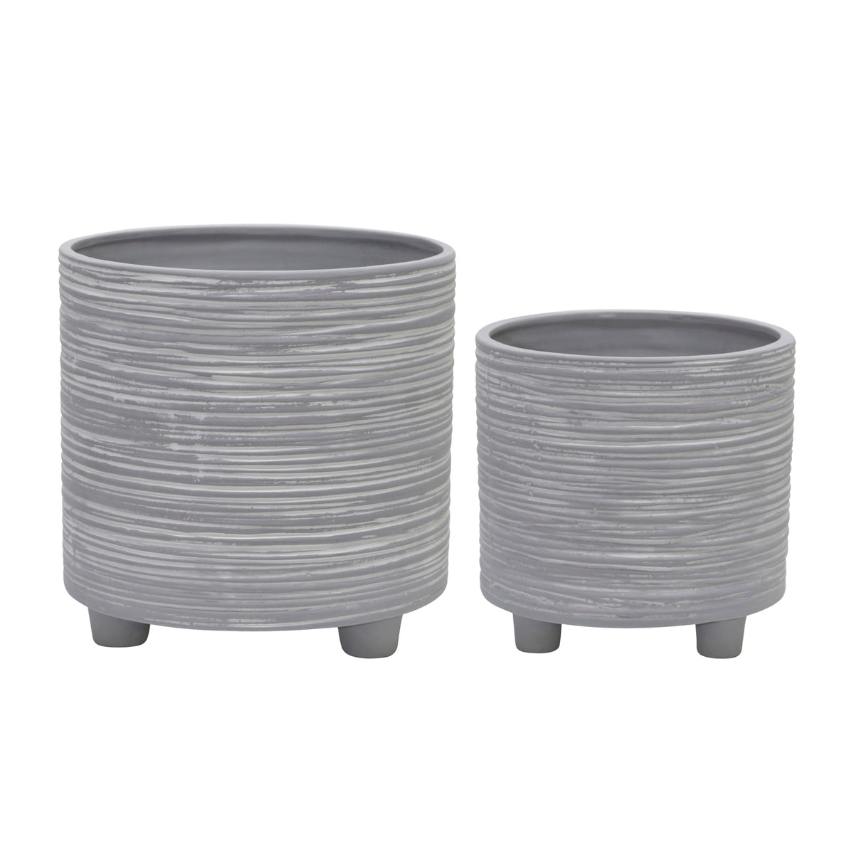 Polk Gray Footed Planters with Lines (Set of 2)
