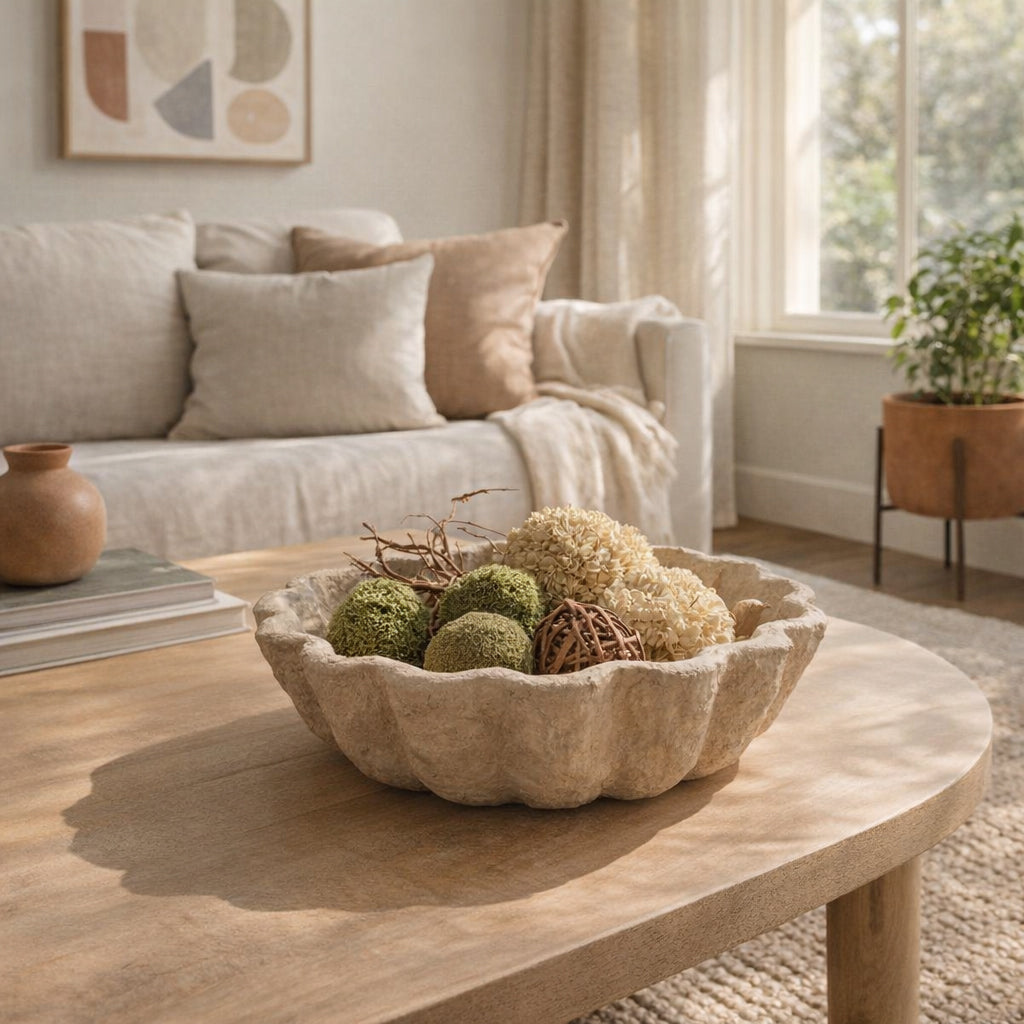 Ragtown Taupe Fluted Paper Mache Bowl