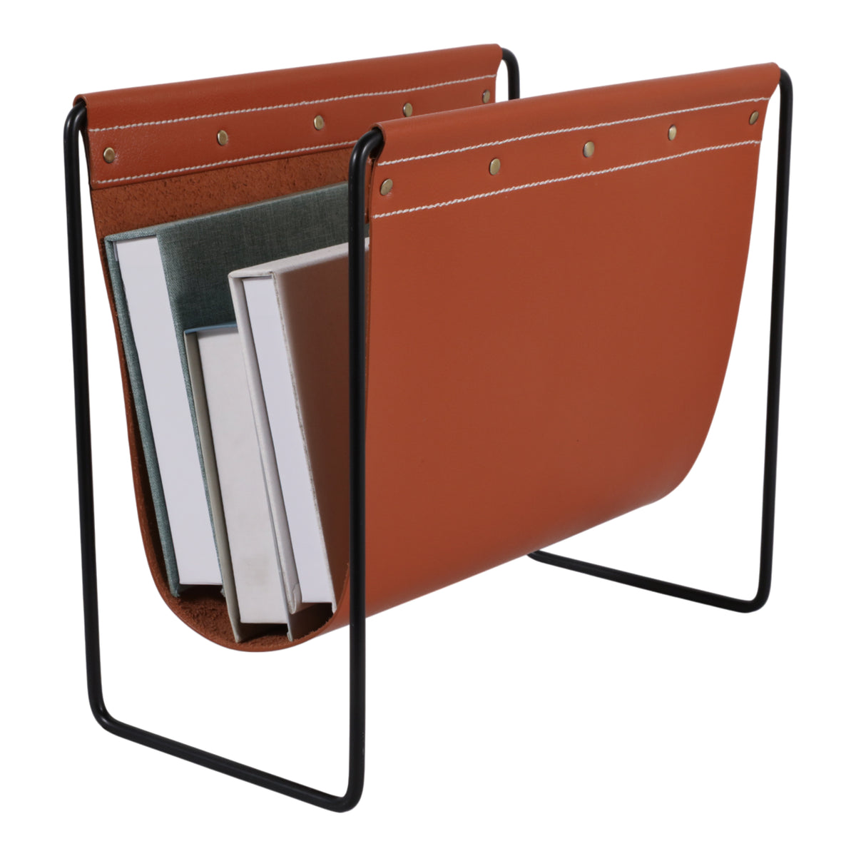 Helm Corner Brown/Black Faux Leather Magazine Rack
