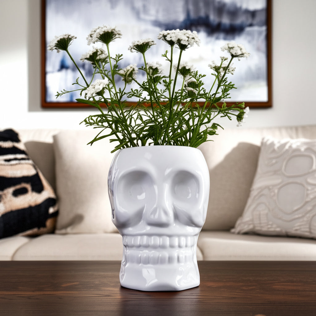 Kathryn White Large Ceramic Skull Vase