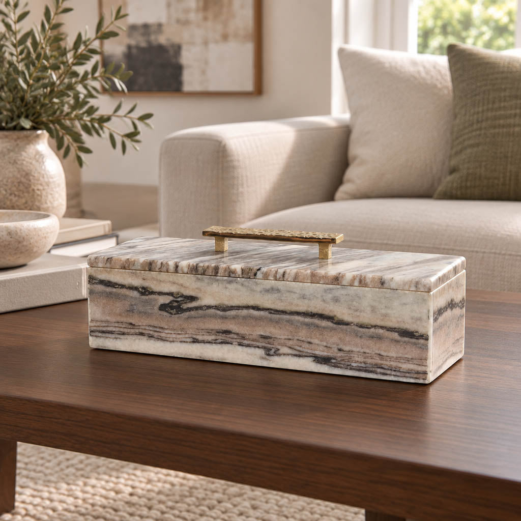 Hannchen Gray/Gold Marble Box with Inlay and Knob
