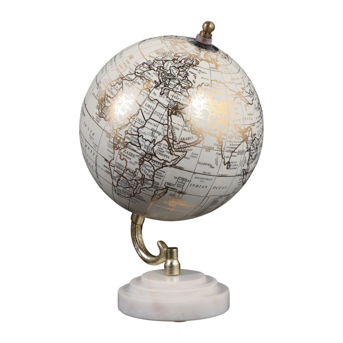 Piedra White/Gold Globe on Ridged Marble Base