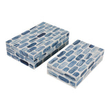 Lonoak Blue/White Oval Print Resin Boxes (Set of 2)