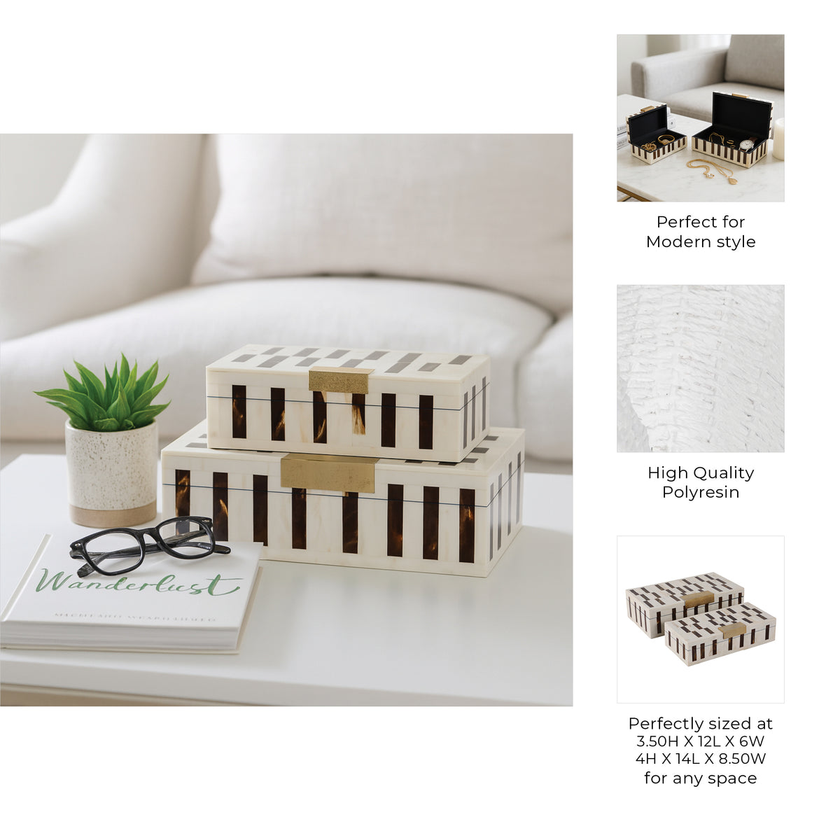 Siberia Brown/Ivory Boxes with Hardware (Set of 2)