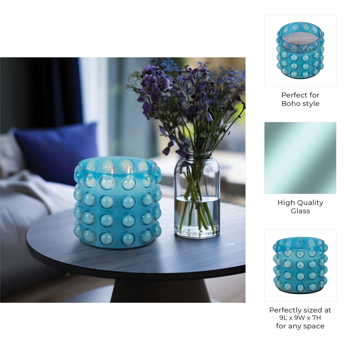 Requa Blue Glass Bubble Candle