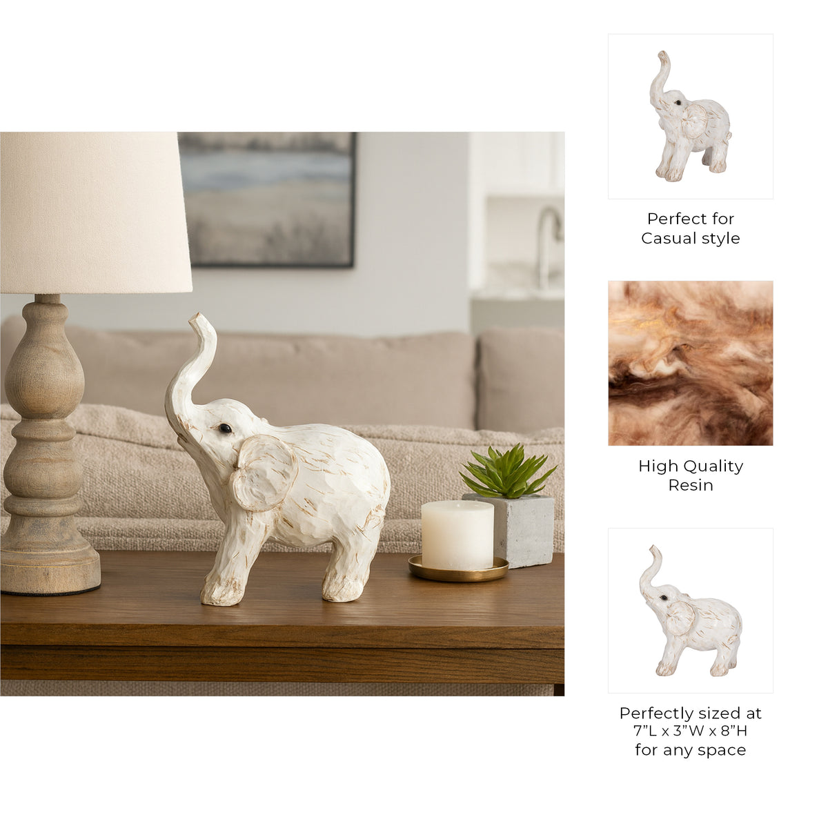 Wilmar White Small Elephant Figurine
