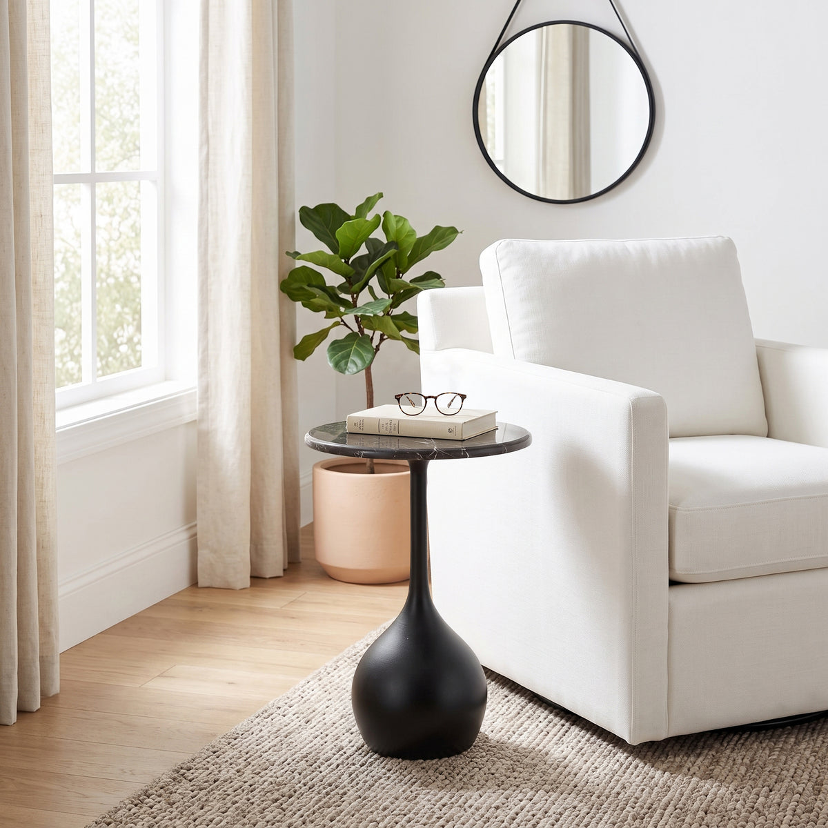 Valeport Brown/Black Marble Accent Table with Ball Base