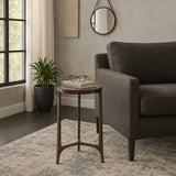 Keene Antique Bronze Thick Glass Top Round Accent Table