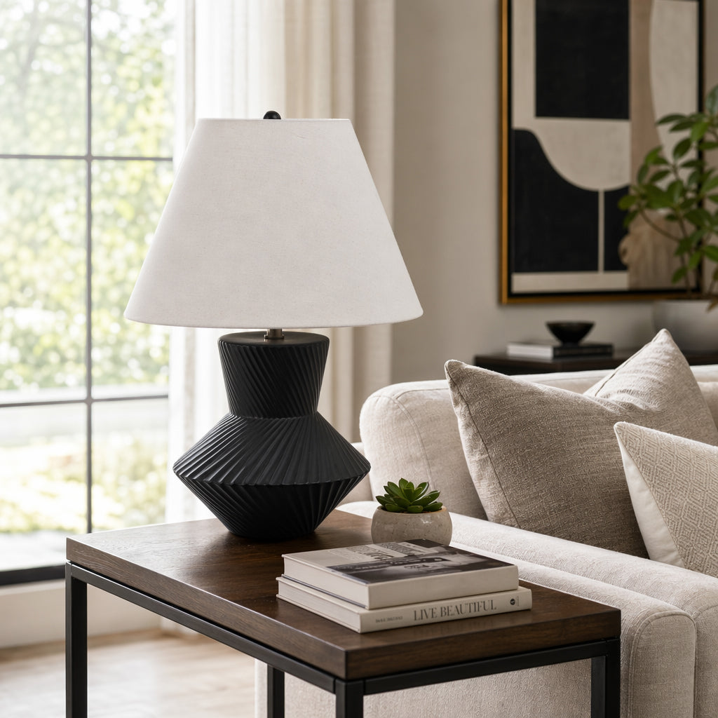 San Benito Black/White Ribbed Totem Table Lamp